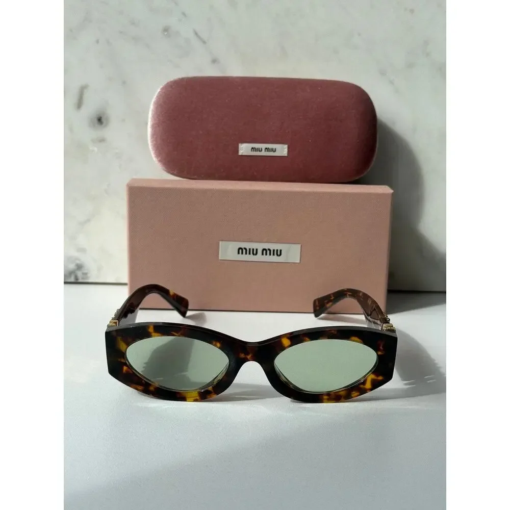 NEW Miu Miu MU11WS Thick Rim Oval Sunglasses in Green Brown - Picture 3 of 7